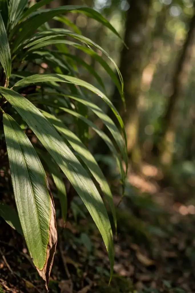 Cardamom clump growing in dappled shade under trees