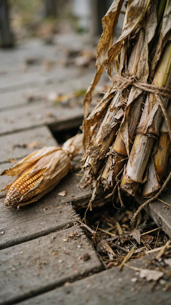 Close view of a corn stalk bundle base being checked for nesting pests