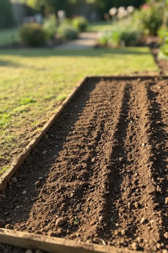 Sunny open garden bed site cleared and ready for planting Chinese yam