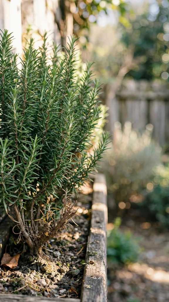 Rosemary hedge growing in a window trough
