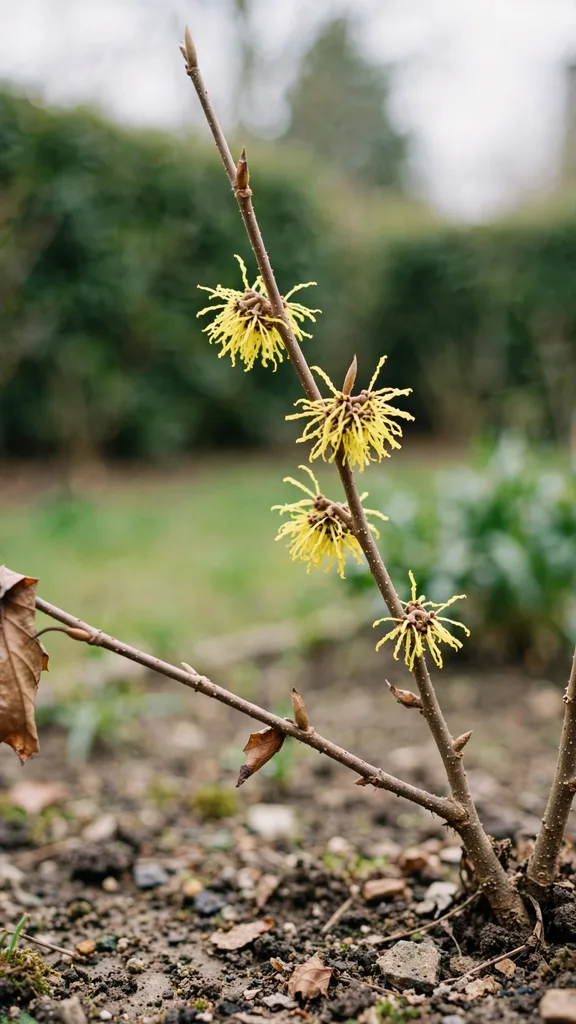 Witch hazel flowering on bare branches