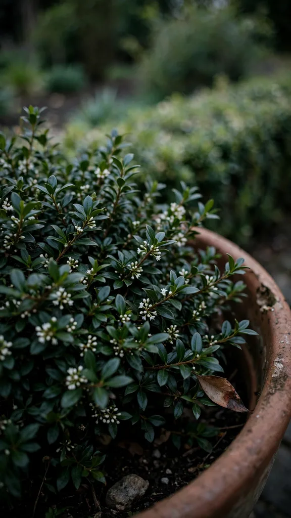 Sarcococca hedge growing in shade