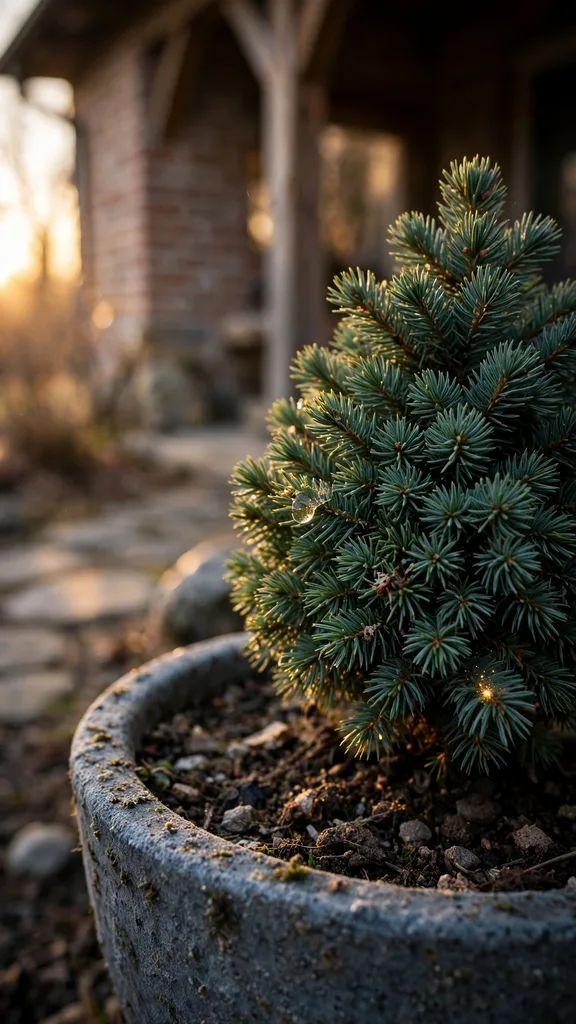 Dwarf spruce in a frost proof pot