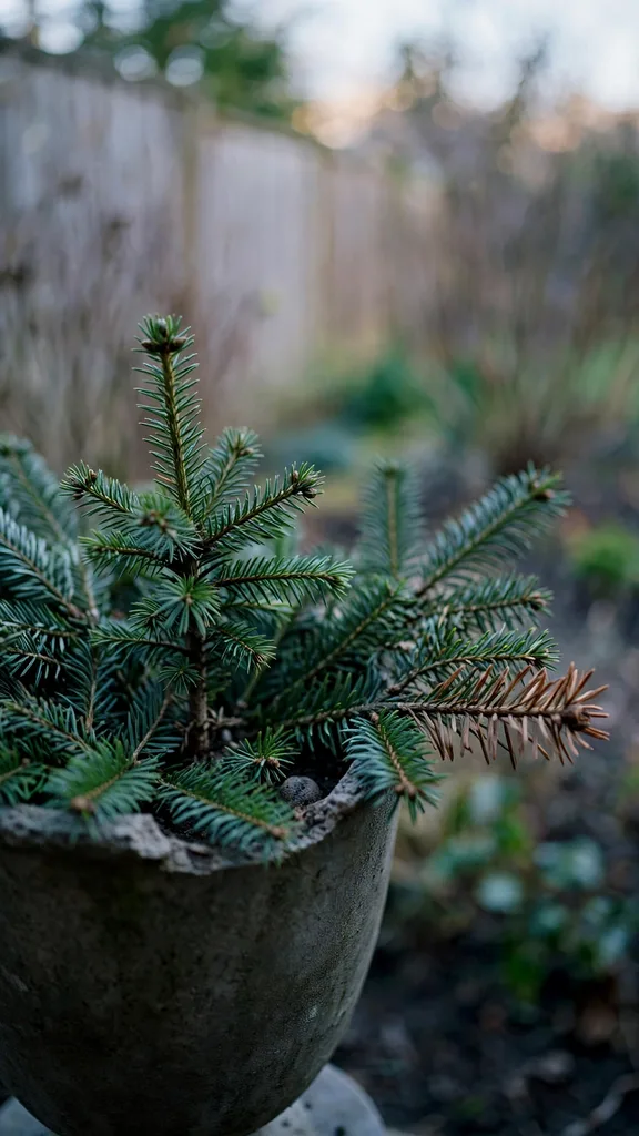 Winter urn with living spruce and cut fir