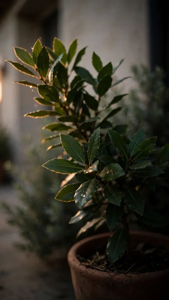 Bay tree in a pot by a doorstep