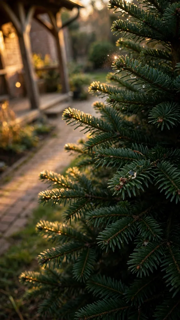 Living Nordmann fir growing in a garden