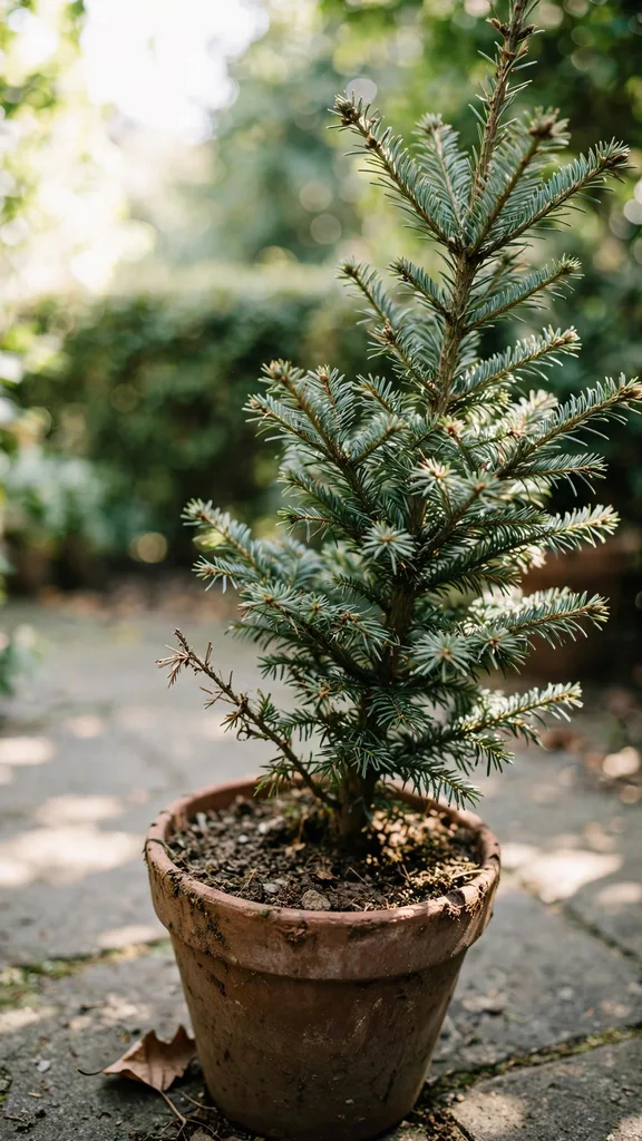 Potted Fraser fir on a terrace