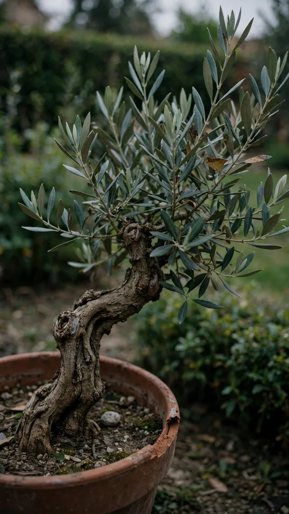 Olive tree in a sheltered pot