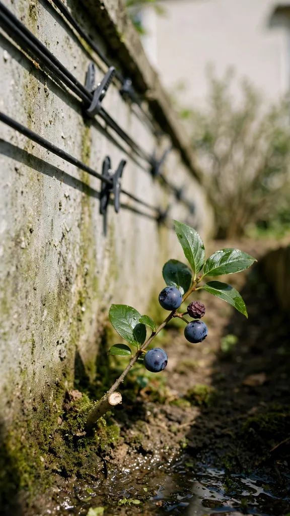 Outdoor cables routed along a garden wall