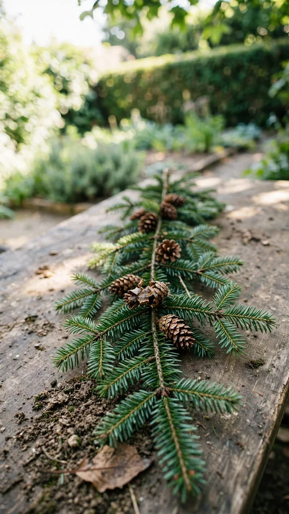 Fir runner down the center of an outdoor table