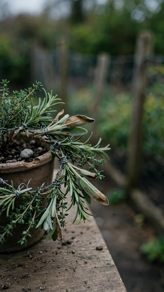 Herb sprig garland of rosemary, thyme, and sage