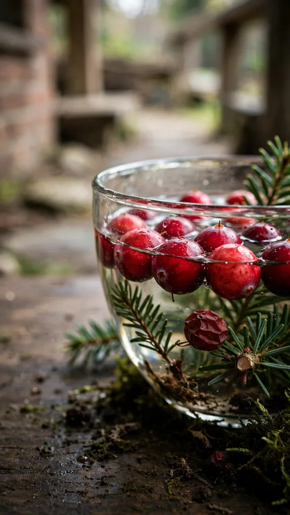 Cranberry and fir bowl on a table