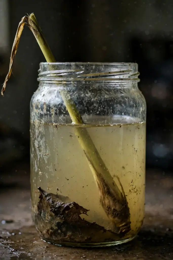 Lemongrass stalk base browning in cloudy jar water