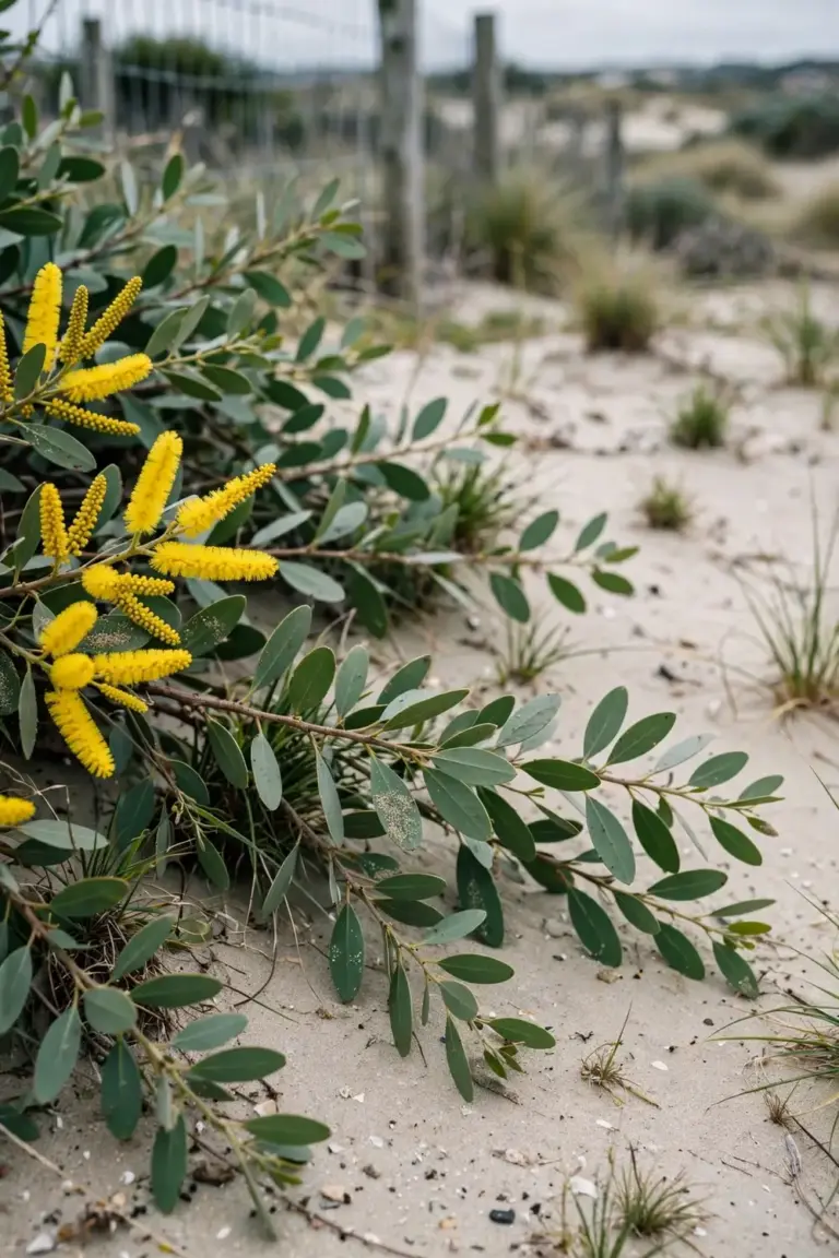 Coastal wattle as a low spreading shrub on a sand dune