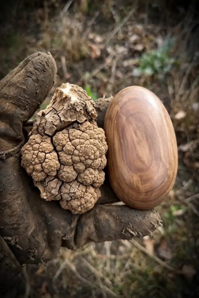 A rough crown gall beside a smooth harmless burl for comparison