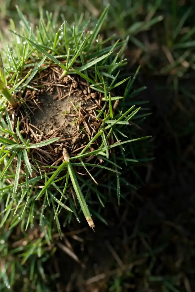 Ring of healthy green blades around a small faded patch