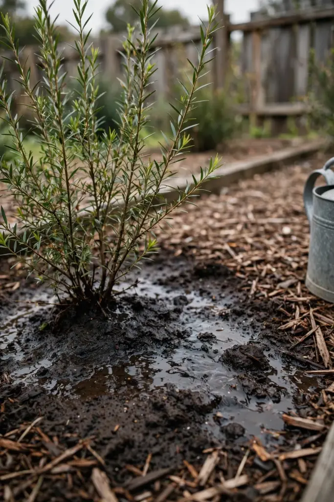 Water soaking deep at the base of a native shrub