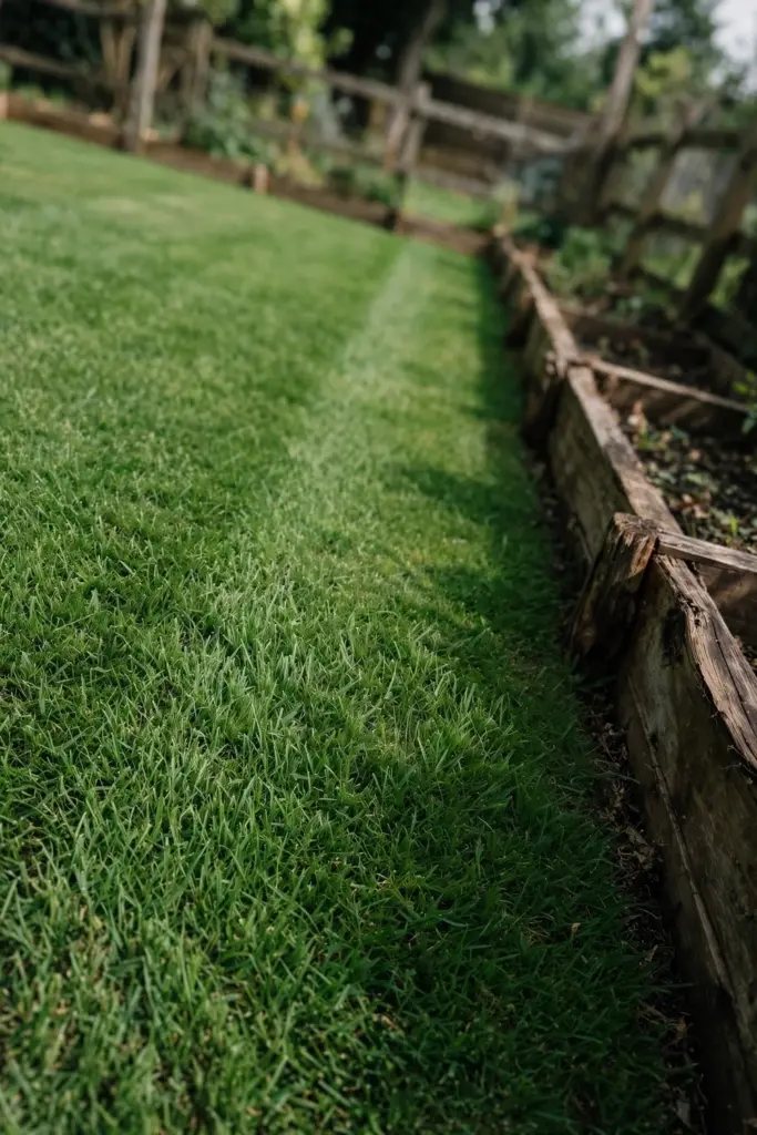 Dense green lawn in summer light with no bare patches