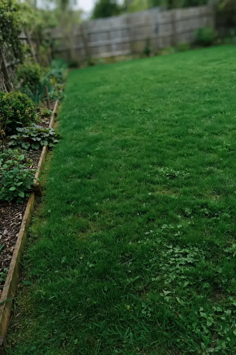Thick green lawn after testing with even cover from edge to edge
