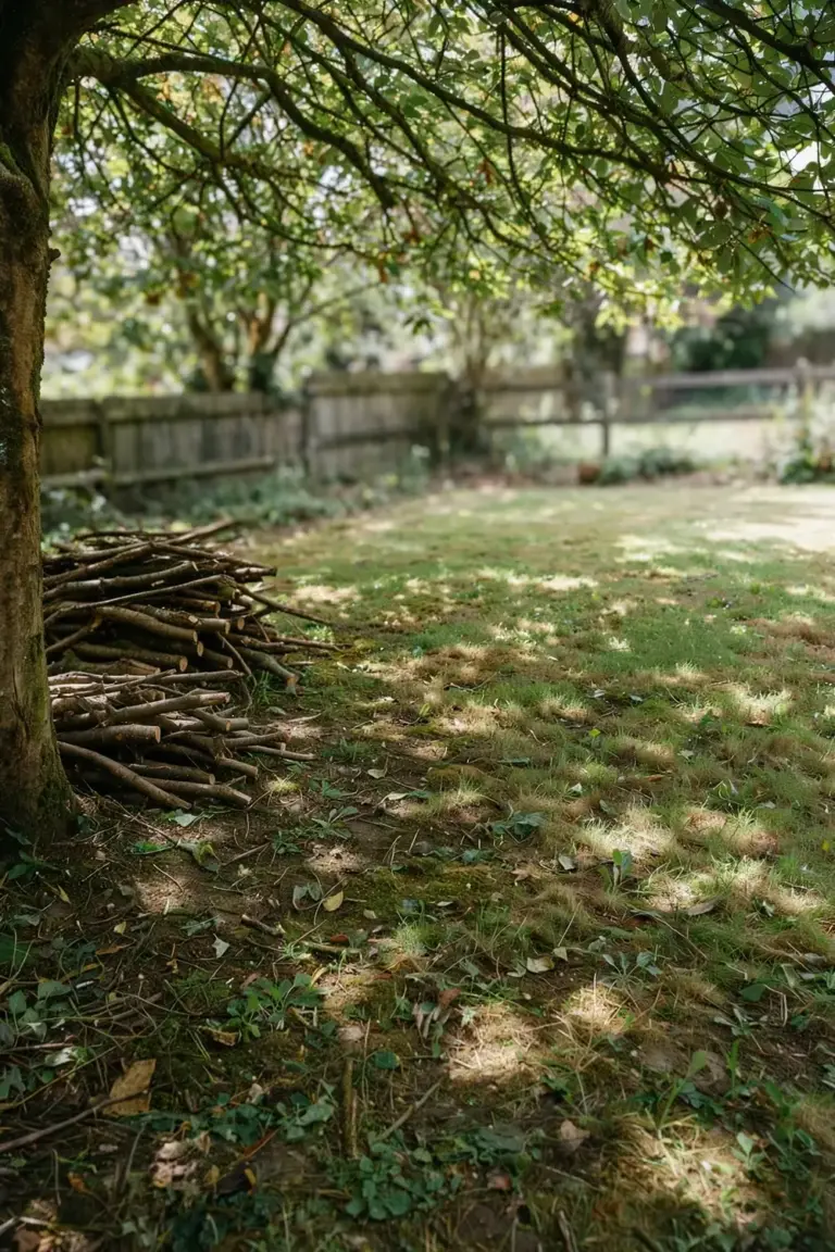 Lawn under a thinned tree canopy with filtered light reaching the grass