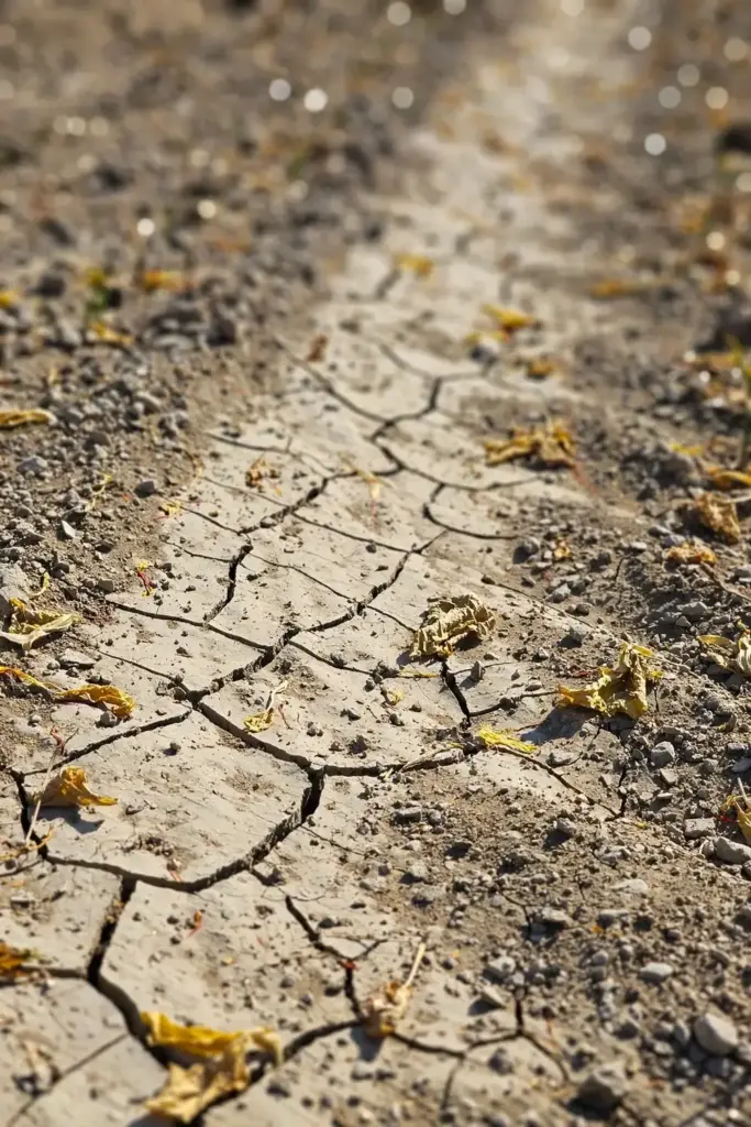 Dry cracked soil of a dormant saffron bed in summer