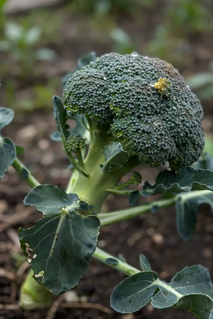 Broccoli head with side shoots forming below the main cut