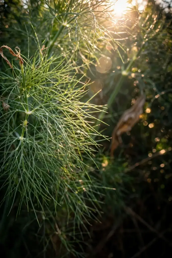 Feathery fennel leaves dissolving into soft green bokeh
