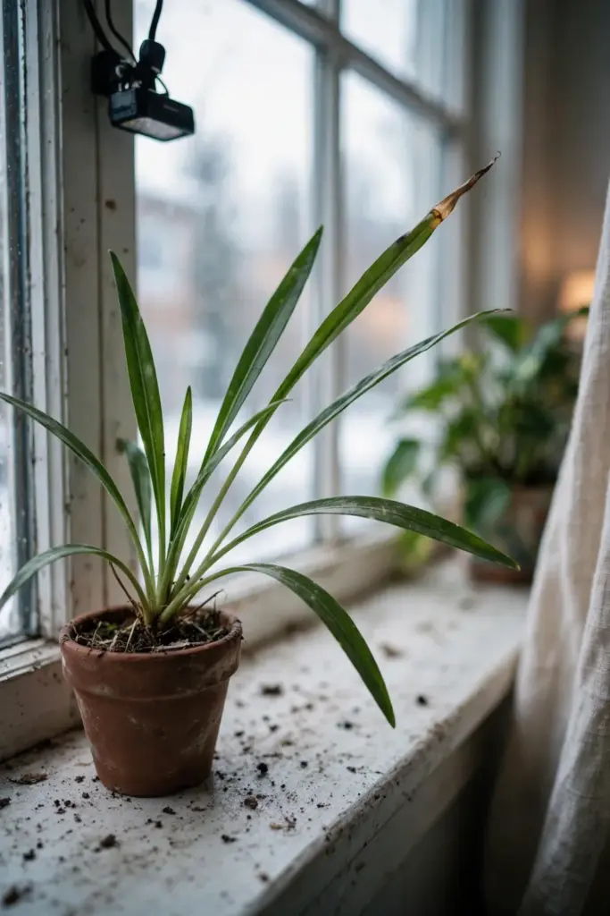 Fingerroot pot on a bright windowsill as a winter houseplant