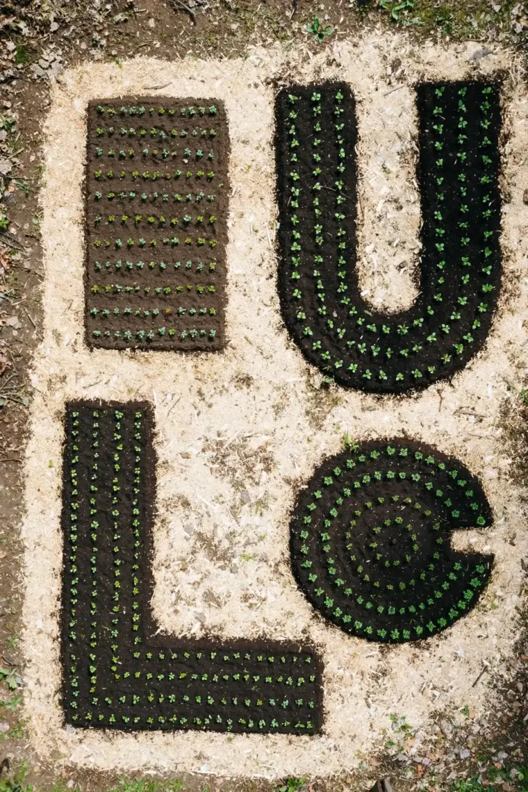 Overhead view of four garden bed shapes: rectangle, L-shape, U-shape, and keyhole