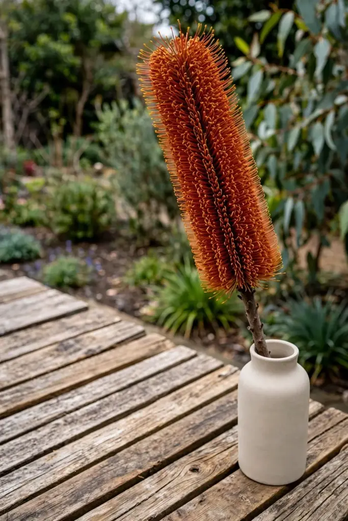 Giant candles banksia with a deep orange spike 40 cm long in a vase