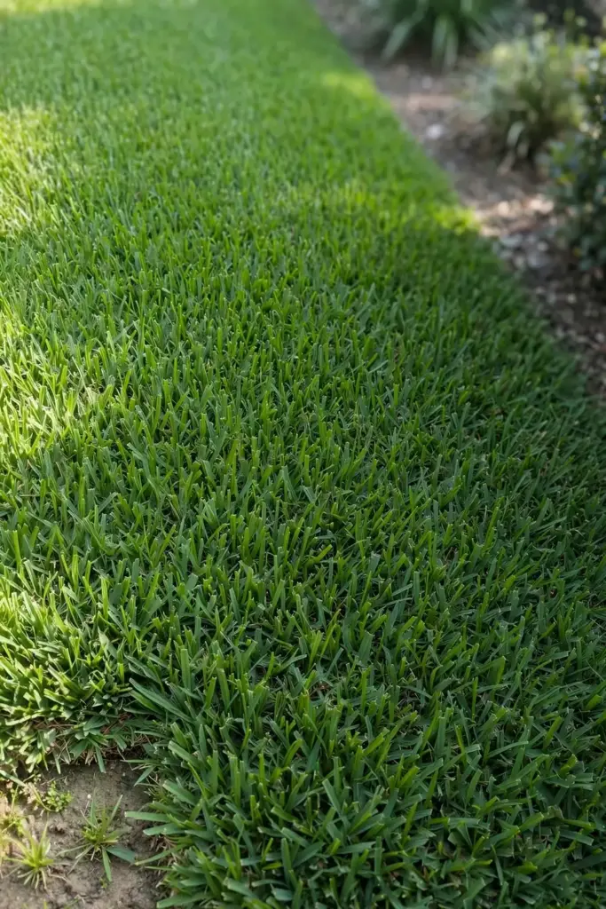 Fully recovered dense St. Augustine lawn with clean green blades.