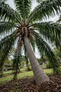 Kentia palm standing as a feature plant in a garden bed with arching feather fronds