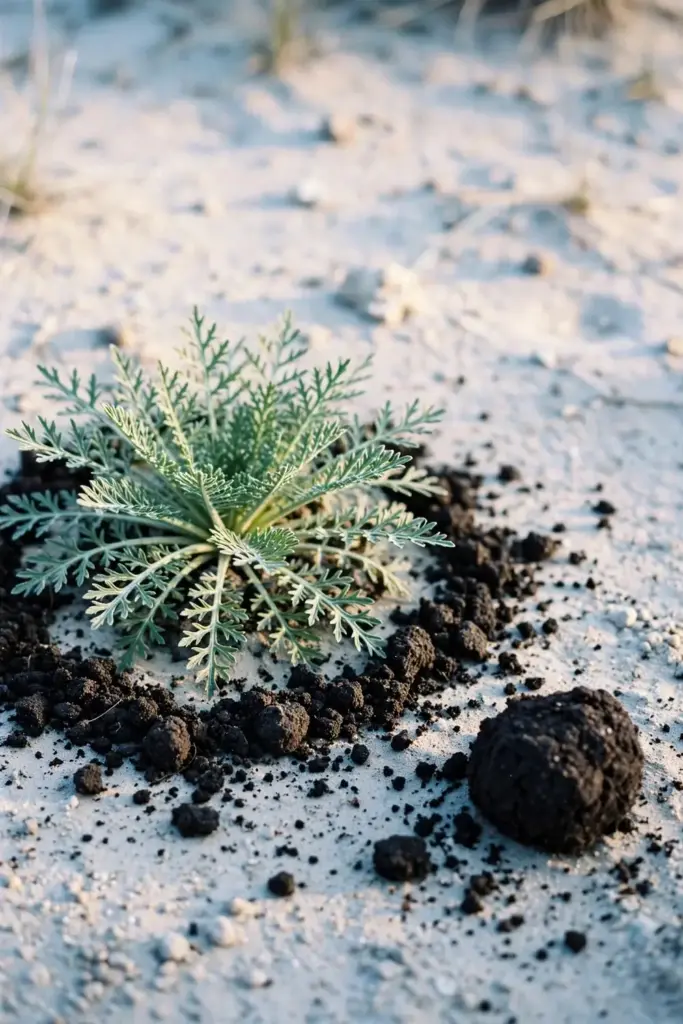 Thin ring of compost top-dressing around an asafoetida rosette