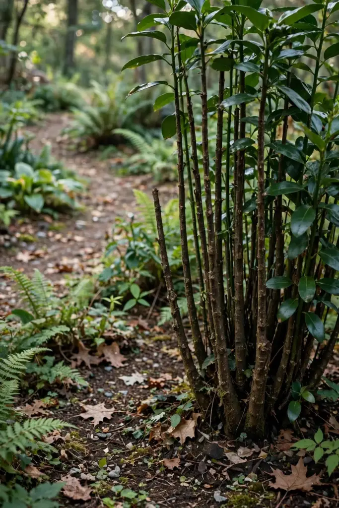 Black cardamom clump established in a shaded tropical garden bed