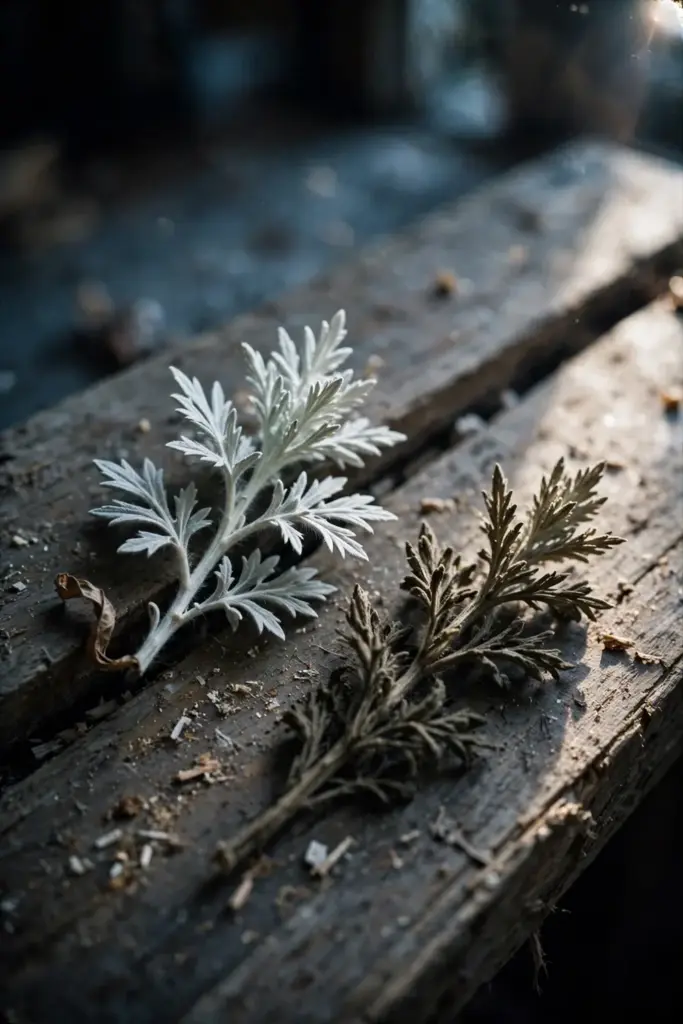 Two mugwort leaf types side by side showing silvery argyi leaf next to common mugwort leaf