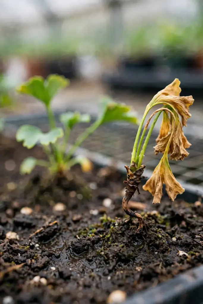Ginkgo seedling with damping-off at the soil line