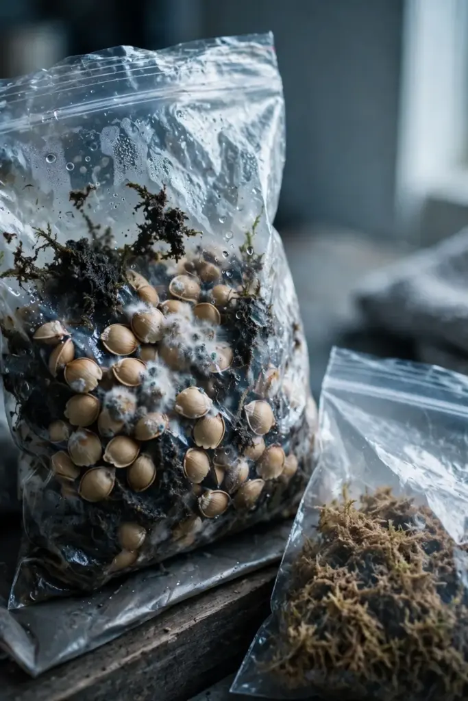 Moldy ginkgo seeds from an overly wet stratification bag
