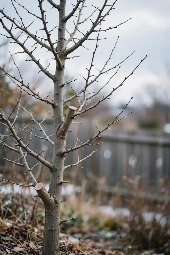 Young ginkgo showing clean branch structure after winter pruning