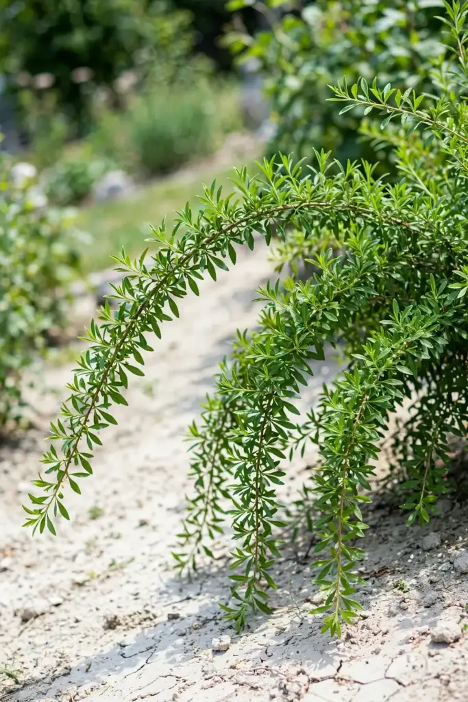 Goji shrub thriving in alkaline soil in full sun