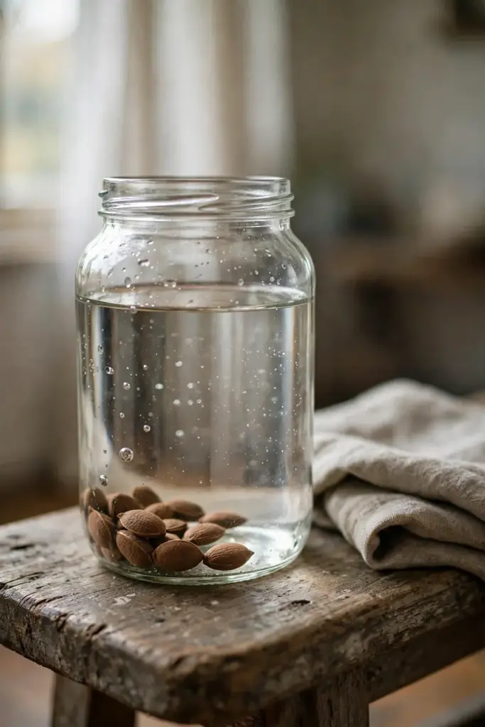 Cinnamon seeds soaking in a glass jar filled with clear water