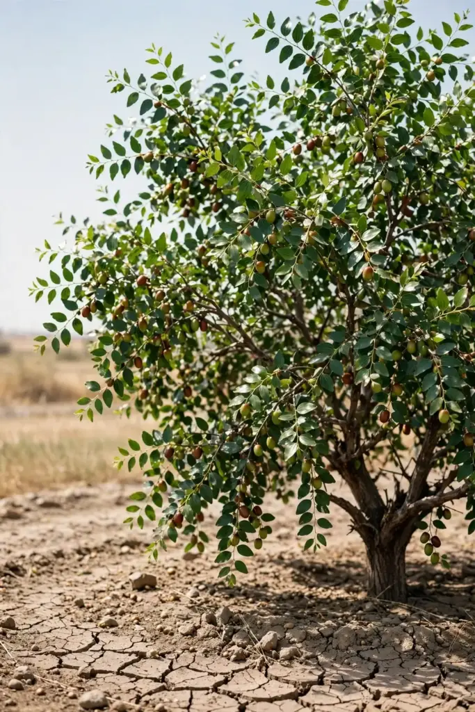 Mature jujube tree thriving with no irrigation in dry soil