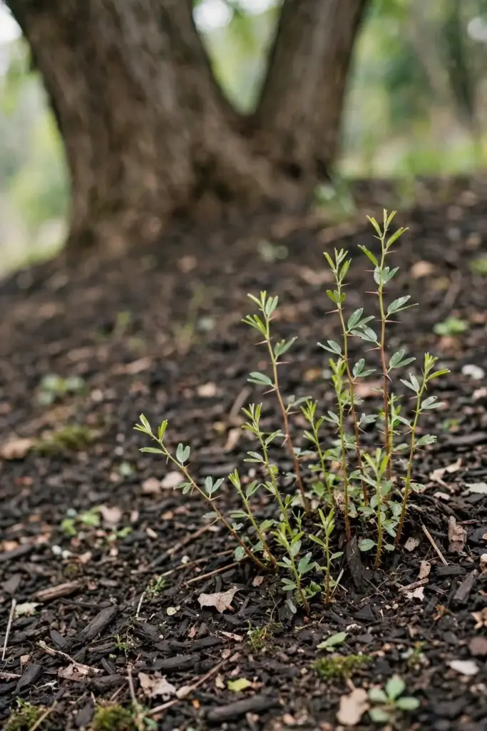 Jujube suckers sprouting around the base of a mature tree