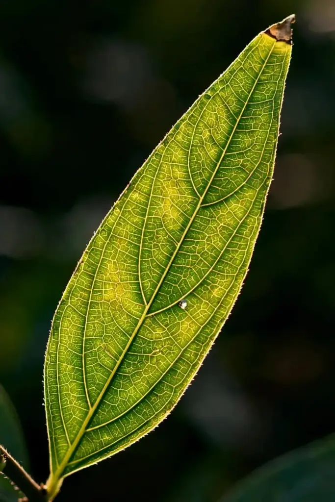 Macro of kalmegh leaf showing veins and texture