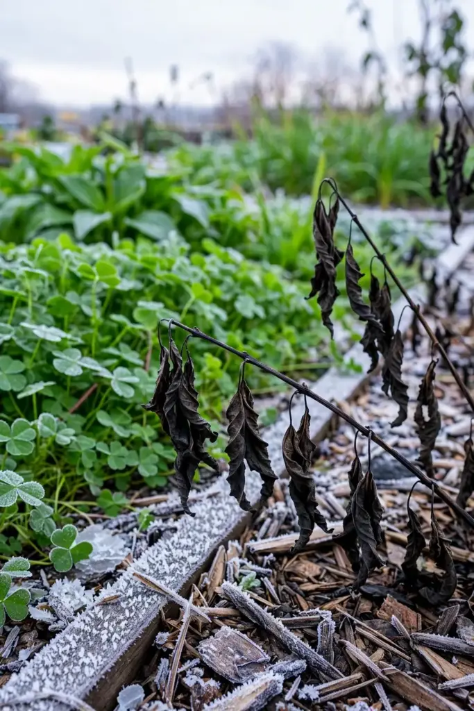 Frost-killed kalmegh plants at the end of the season
