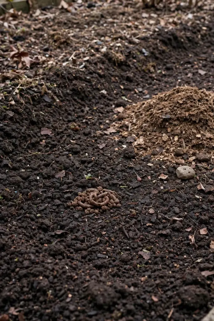 Dark compost-rich soil mix prepared for planting kalmegh