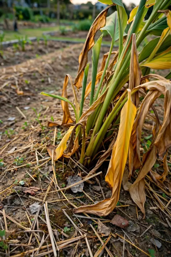 White turmeric foliage yellowing and collapsing at dormancy