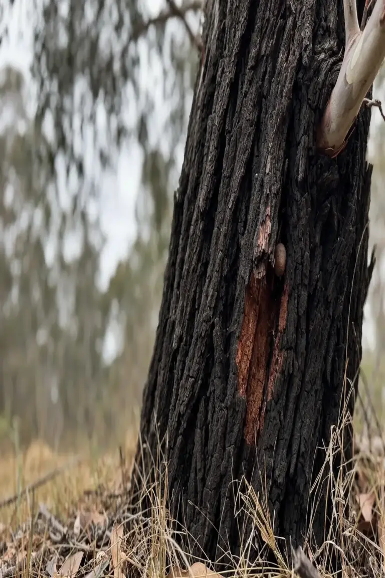 Ironbark trunk with hard dark deeply furrowed bark