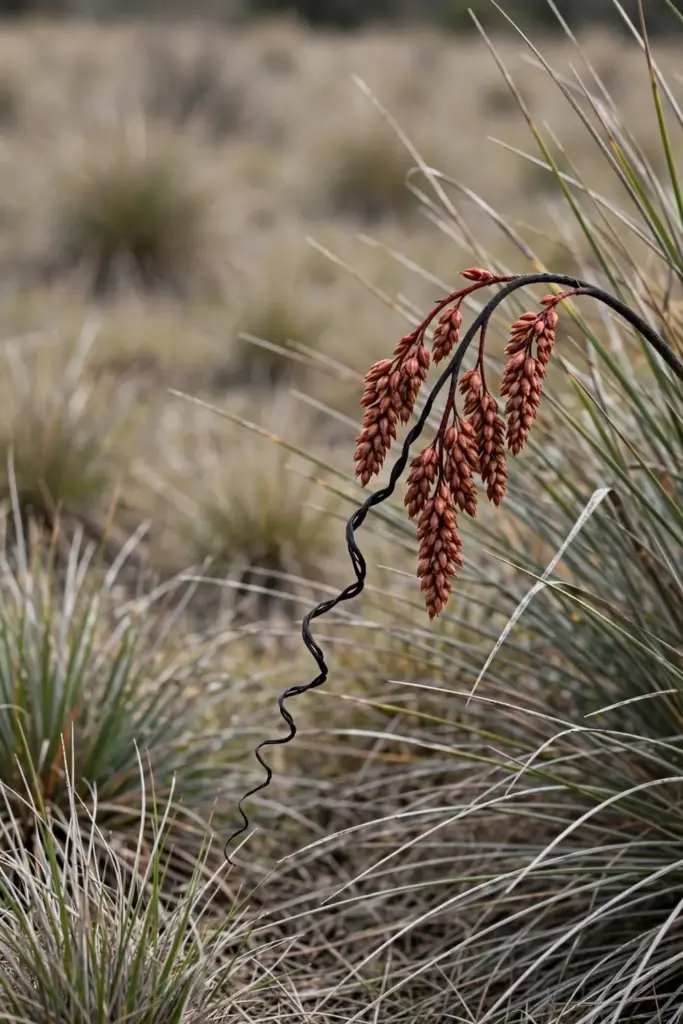 Kangaroo grass tussock with a large red-brown seed head and twisted black awn