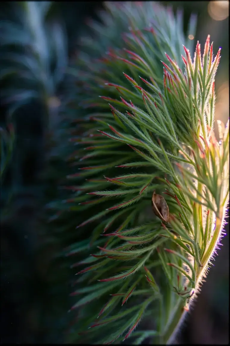 Close detail of kochia foliage in soft late light