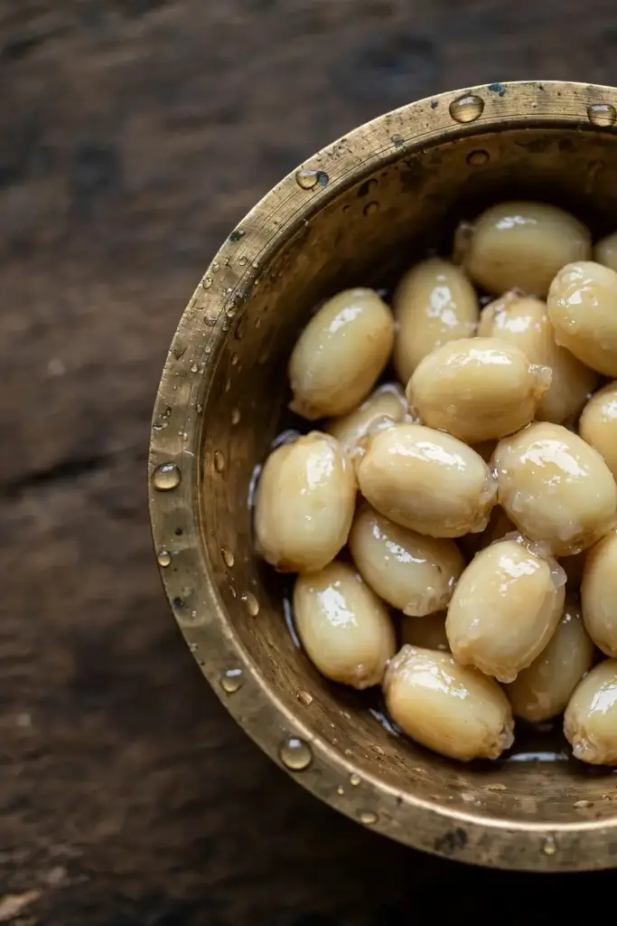 Freshly extracted moist kudampuli seeds in a brass bowl